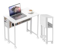 HOMCOM Escritorio Plegable con Ruedas y Estante Casa 80x50x75 cm Blanco