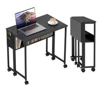 HOMCOM Escritorio Plegable con Ruedas y Estante Casa 80x50x75 cm Negro