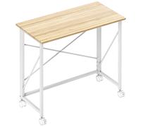 HOMCOM Escritorio Plegable con Ruedas y Estructura Resistente Ideal para Oficina y Estudio 80x40x75 cm Natural y Blanco