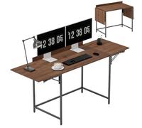 HOMCOM Escritorio Plegable Mesa de Ordenador 170 x 58 cm Escritorio de Madera Moderno con 2 Solapas Plegables para 2 Pantallas, estación de Trabajo para Dormitorio, Espacios pequeños, Nogal