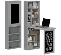HOMCOM Escritorio Plegable para Ordenador, Escritorio con almacenaje, Mesa de Pared Plegable con librería, estación de Trabajo, Pizarra y Estante Ajustable, Gris Oscuro