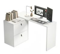 HOMCOM Escritorio Reversible en Forma de L con 2 Cajones Blanco Blanco