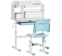 HOMCOM Escritorio y Silla para +3 Años con Altura Ajustable y Mesa Inclinable 80x52x88-109 cm y 35,5x44,5x66-80 cm Azul Aosom España