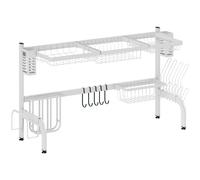 HOMCOM Escurreplatos de Acero de 2 Niveles para Fregadero con Soporte de Tabla de Corte y Cubiertos 100x30x54,5cm Blanco