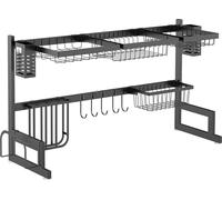 HOMCOM: Escurreplatos de dos niveles para colocar sobre el fregadero, con soporte para cuchillos y tabla de cortar, organizador de cocina. Dimensiones: 93 x 30 x 52,5 cm. Acero