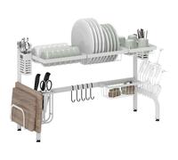 Homcom escurreplatos sobre fregadero de acero escurridor de platos de 2 niveles con soporte para tabla de cortar soporte de cubiertos 100x30x54,5 cm blanco 100 cm