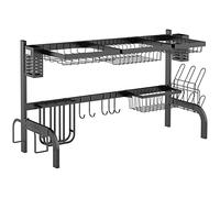HOMCOM Escurreplatos de Acero 2 Niveles para Fregadero, Soporte Tabla de Corte, Cubiertos 100x30x52,5 cm Negro Aosom España