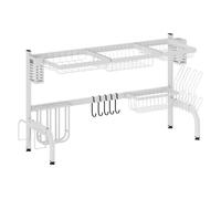 Homcom escurreplatos sobre fregadero de acero escurridor de platos de 2 niveles con soporte para tabla de cortar soporte de cubiertos 100x30x54,5 cm blanco