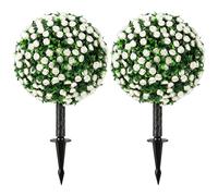 HOMCOM Esferas de rosas artificiales resistentes a los rayos UV para exterior, set de 2 árboles de rosas, 55 cm, Blanco