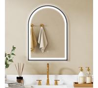 HOMCOM Espejo de baño con iluminación 50x70 cm, espejo LED arqué Wall LED, antivaho, 3 colores de luz, regulable, con memoria, retroiluminado y frontal, cristal templado, interruptor táctil, IP44,