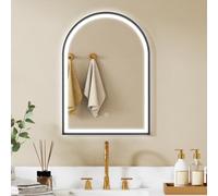 HOMCOM Espejo de baño con luz 50x70 cm Antivaho IP44 Negro | Espejo LED mural, 3 colores de luz, regulable, memoria, retroiluminado y frontal, vidrio templado, táctil