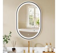 HOMCOM Espejo de Baño con Luz Espejo de Pared Ovalado 60x90 cm Negro | 3 Colores de Luz, Brillo Regulable, Función Antivaho, Memoria, Interruptor Táctil, Marco de Aluminio, IP44