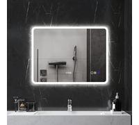 HOMCOM Espejo de Baño con Luz LED Bluetooth con Reloj 80x60 cm IP44