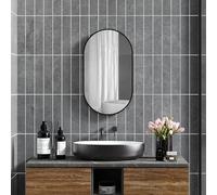 HOMCOM Espejo de Baño Ovalado 40x70 cm con Marco de Aluminio Espejo de Pared Decorativo Horizontal o Vertical para Salón Entrada Pasillo Negro
