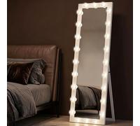 HOMCOM Espejo de cuerpo entero 150 x 40 cm Espejo de pie LED con 24 bombillas 3 colores de luz regulable Espejo de pared con interruptor táctil, función memoria Espejo reclinable para dormitorio