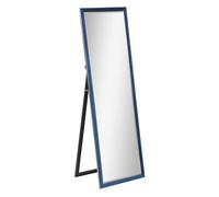 Homcom espejo de cuerpo entero 150x50 cm espejo de pie o de pared con marco en terciopelo y soporte para salón dormitorio azul 2.7 cm