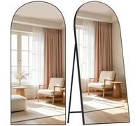 HOMCOM Espejo de Cuerpo Entero, 180x80 cm, Espejo de Pie Arqueado, Marco de Aluminio Negro, Independiente, Apoyado y de Pared, para Dormitorio, Salón