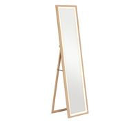HOMCOM Espejo de Cuerpo Entero con Luz LED 160x40 cm Espejo de Pie Espejo de Pared con Iluminación de 3 Colores Táctil Inteligente Función de Memoria y Soporte para Salón Dormitorio Roble