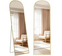 Homcom espejo de cuerpo entero, espejo de pie alto 170x50 cm, diseño arqueado, independiente, apoyado o pared, marco de aluminio y soporte, para dormitorio, salón, vestuario, dorado