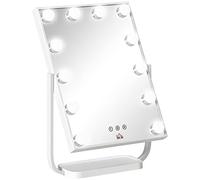 HOMCOM Espejo de Maquillaje Iluminado de Mesa con 12 Luces LED 3 Temperaturas de Color Pantalla Táctil Ajustable 32,8x11x47,4 cm Blanco Aosom España