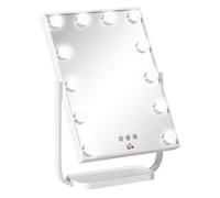 Homcom espejo de maquillaje con luz espejo hollywood de mesa con 12 led 3 modos y luz ajustable pantalla táctil y función de memoria para dormitorio baño 32,8x11x47,4 cm blanco