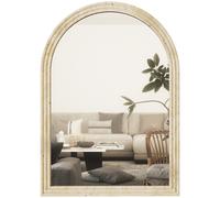 HOMCOM Espejo de Pared Arqueado Espejo de Baño 60x90 cm con Marco de Imitación de Piedra para Salón Dormitorio Entrada Beige