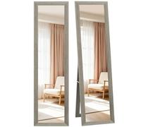 HOMCOM Espejo de Pie Cuerpo Entero 157x37 cm, con Soporte, Gris | Espejo de Cuerpo Entero, 3 Formas de Uso, Independiente, Montaje Pared y Apoyado, para Salón, Entrada, Dormitorio