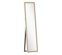 Homcom espejo de pie cuerpo entero 157x37 cm, espejo grande de pared rectangular con marco bicolor, de pie, inclinado o colgante, para salón, dormitorio, pasillo, entrada, blanco y natural claro