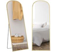 Homcom espejo de pie cuerpo entero 165x60 cm, espejo de pared arqueado con soporte, marco de aleación de aluminio, 2 formas de uso, para salón, entrada y dormitorio, dorado