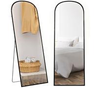 HOMCOM Espejo de Pie Cuerpo Entero 165x60 cm, Espejo de Pared Rectangular con Soporte, Marco de Aleación de Aluminio, 2 Formas de Uso, para Salón, Entrada y Dormitorio, Negro