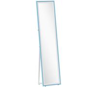 HOMCOM Espejo de Pie Cuerpo Entero con Marco de MDF Espejo de Pared Rectangular con 2 Formas de Uso 37x4x157 cm Blanco y Azul