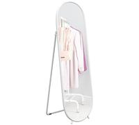 HOMCOM Espejo de Pie Cuerpo Entero Ovalado 160x40 cm con Soporte Blanco | Espejo de Cuerpo Entero, 2 Formas de Uso, Independiente y Apoyado, para Salón, Entrada, Dormitorio, Vestidor