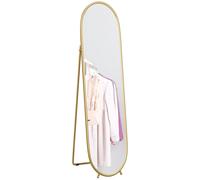 HOMCOM Espejo de Pie Cuerpo Entero Ovalado 160x40 cm, Espejo de Cuerpo Entero con Soporte, 2 Formas de Uso, Independiente y Apoyado, para Salón, Entrada, Dormitorio, Vestidor, Dorado Gold 160x40x4cm