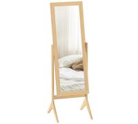 HOMCOM Espejo de Pie Cuerpo Entero Reclinable 47x46x148 cm, Espejo de Cuerpo Entero Independiente con Soporte y Marco Rectangular, para Dormitorio, Salón, Roble
