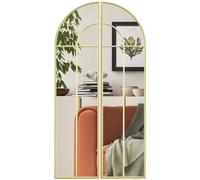HOMCOM Espejo Decorativo de Pared de 2 Piezas 30x120 cm Espejo de Ventana con Diseño en Arco y Marco de Metal Espejo para Salón Dormitorio Entrada Dorado Gold