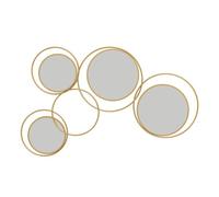 HOMCOM Decoración de Pared de Metal con 4 Espejos Redondos Dorado Oro 110x68x2 cm