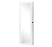 HOMCOM Espejo Joyero Colgante de Pared con Ganchos 37x9,5x112 cm Blanco | Armario de Joyería, Organizador de Joyas, Ranuras para Collares, Dormitorio, Salón