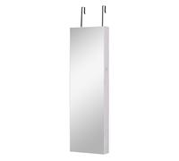 HomCom Espejo joyero colgante pared/puerta 6 luces LED 5 estantes 2 cajones con cerradura Blanco