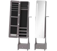 HOMCOM Espejo Joyero con Luces LED Armario Joyero con Espejo Entero de Ángulo Ajustable Cajón Luces Apagado Automático Gris