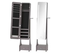 Homcom espejo joyero con luces led, armario joyero con soporte para secador, espejo entero sin marco de ángulo ajustable, cajón, interruptor táctil, luces apagado automático, gris 300 cm