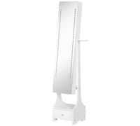 HOMCOM Espejo Joyero con Luces LED, Armario Joyero con Soporte para Secador, Espejo Entero sin Marco de Ángulo Ajustable, Cajón, Interruptor Táctil, Luces Apagado Automático, Blanco White 37x30x158cm