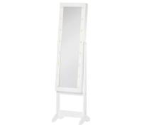 HOMCOM Espejo Joyero con Luces LED, Armario para Joyas, Armario Joyero de Pie con Espejo Entero, Ángulo Ajustable, con Estantes, Ranuras para Anillos, Blanco Cálido