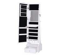 Homcom espejo joyero con luces led, armario para joyas, armario joyero con espejo entero de ángulo ajustable, cajones, mesa interior plegable, cerradura, luces apagado automático, blanco y forro negro