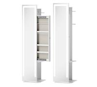 Homcom espejo joyero con luces led, armario para joyas, armario joyero con espejo entero sin marco, perchero, giratorio de 360°, estantes abiertos, barras para colgar, blanco y forro beige