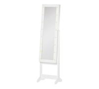 HOMCOM Espejo Joyero con Luces LED, Armario para Joyas, Armario Joyero de Pie con Espejo Entero, Ángulo Ajustable, con Estantes, Ranuras para Anillos, Blanco Cálido