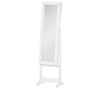 HOMCOM Espejo Joyero con Luces LED, Armario para Joyas, Armario Joyero de Pie con Espejo Entero, Ángulo Ajustable, con Estantes, Ranuras para Anillos, Blanco Cálido