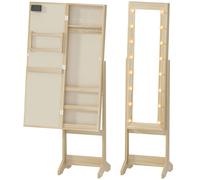 HOMCOM Espejo Joyero con Luces LED Armario para Joyas Armario Joyero de Pie con Espejo Entero Ángulo Ajustable Madera Natural