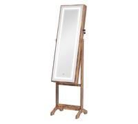 HOMCOM Espejo Joyero con Luces LED Inclinado en 3 Ángulos Cierre Magnético Cerradura con 2 Llaves Marrón Rústico Chocolate 46X36.5X151.5 cm