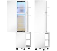 HOMCOM Espejo Joyero con Luces LED Armario para Joyas de Giro de 360° Cerradura y Llaves Superficie Blanco y Forro Beige