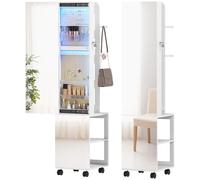 HOMCOM Espejo Joyero con Luces LED Armario para Joyas de Giro de 360° Cerradura y Llaves Superficie Blanco y Forro Beige Beige
